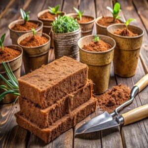 Natural cocopeat bricks for gardening and soil improvement
